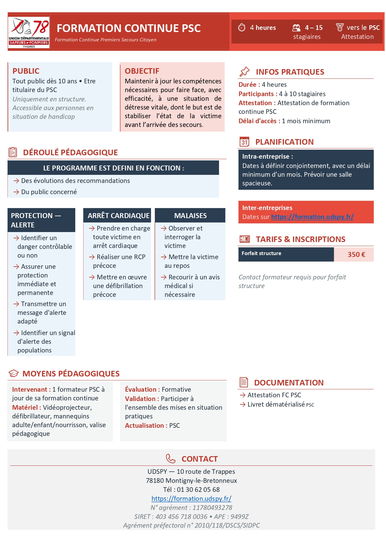 Programme formation continue PSC — Actualisation Premiers Secours Citoyen UDSP78 Yvelines
