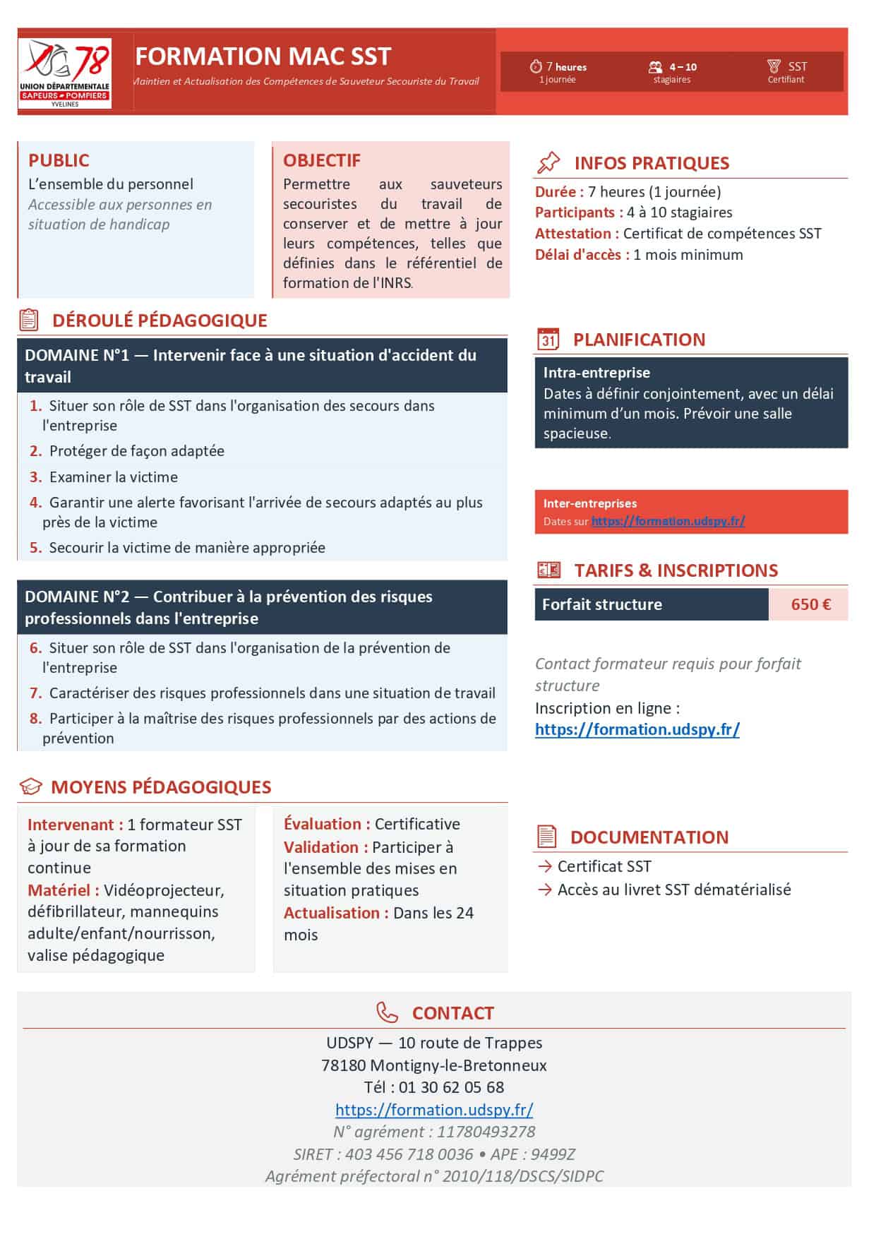 Programme MAC SST — Maintien et Actualisation des Compétences SST UDSP78