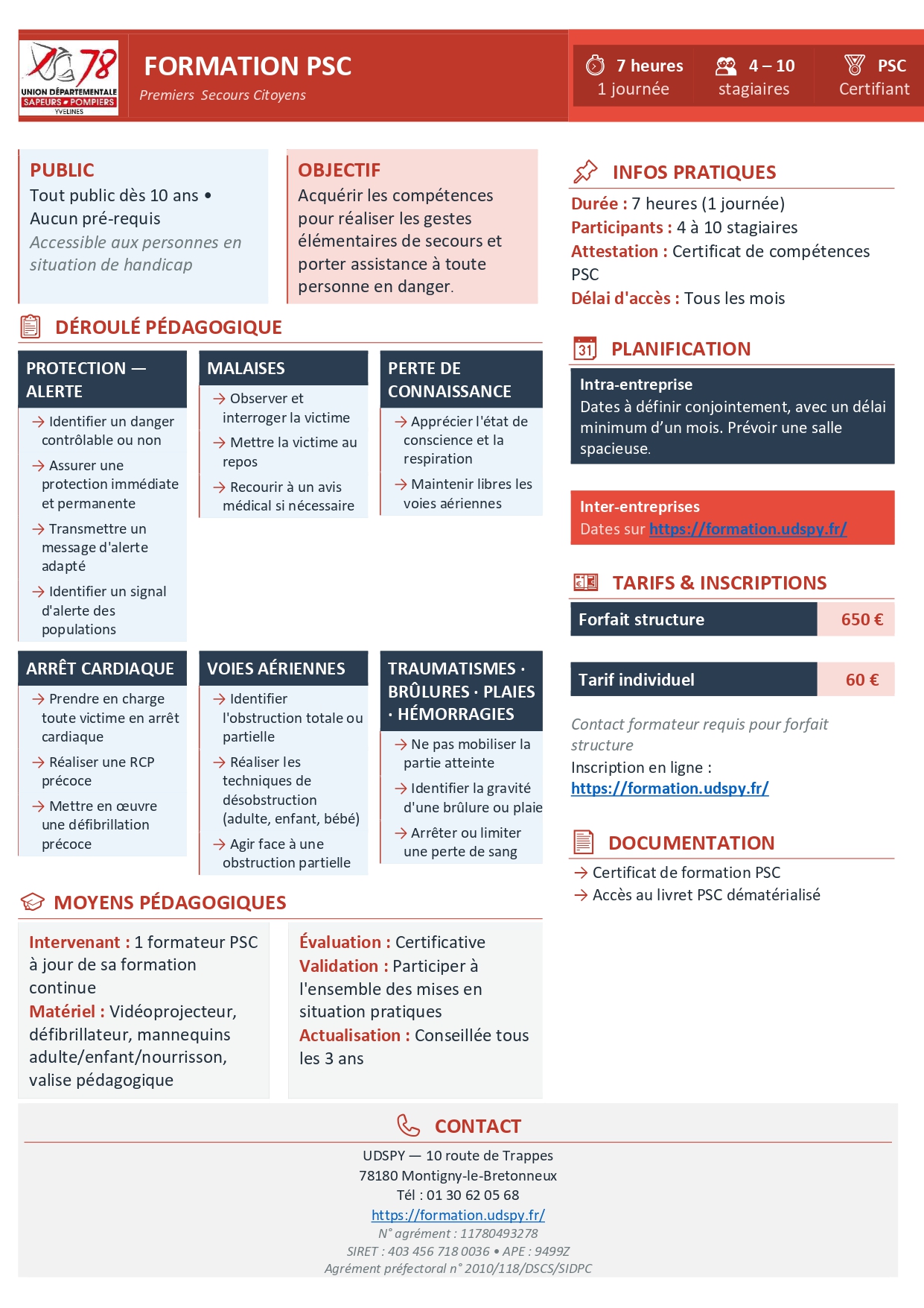 Programme officiel formation PSC initiale — Premiers Secours Citoyen Yvelines UDSP78