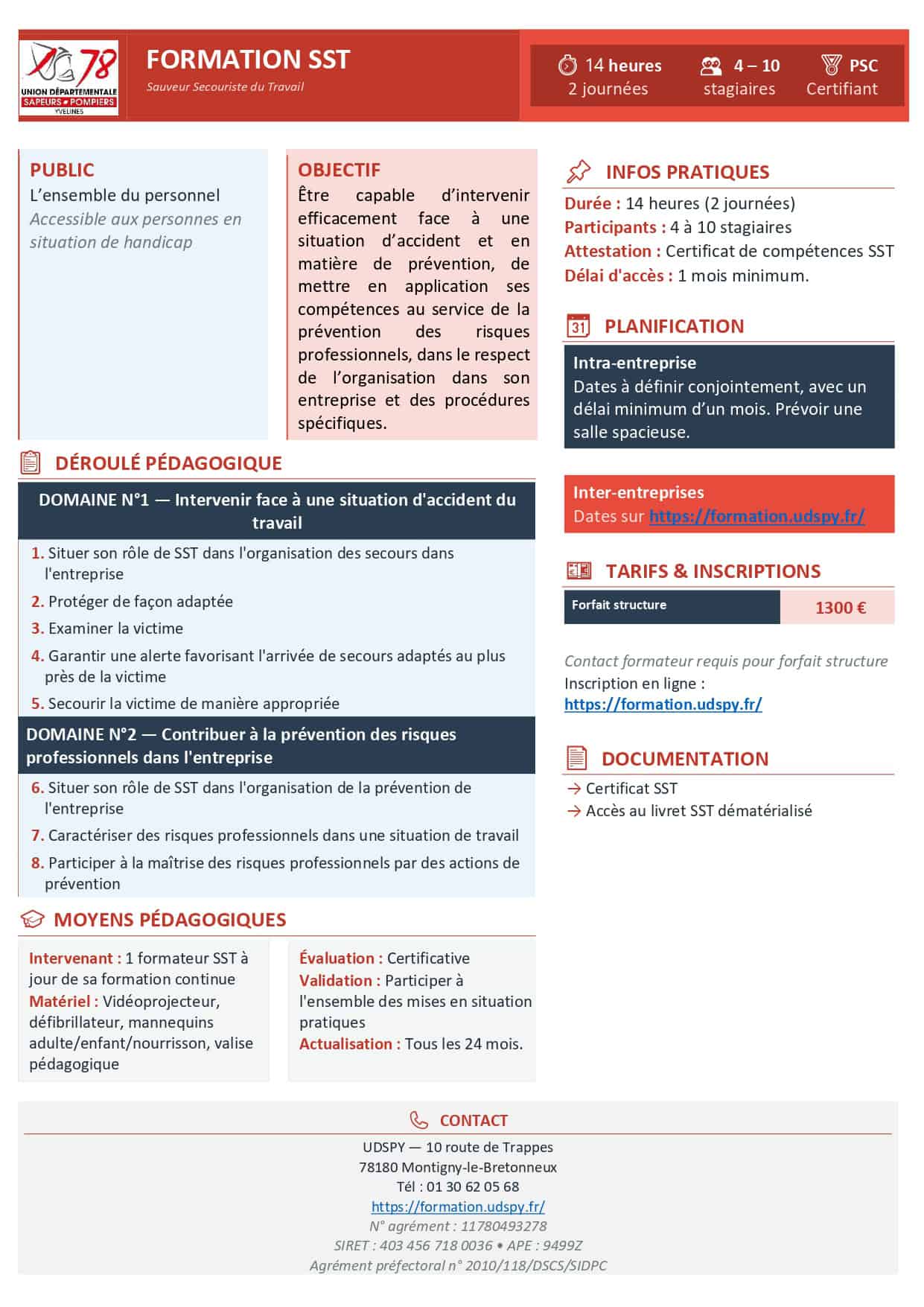 Programme officiel formation SST initiale Sauveteur Secouriste du Travail — UDSP78 Yvelines